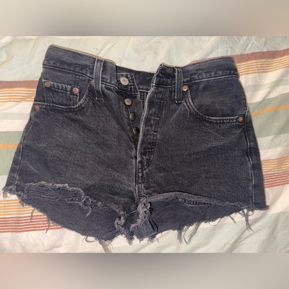 Levi’s 501 High Waisted Shorts - Black Denim, Size 25